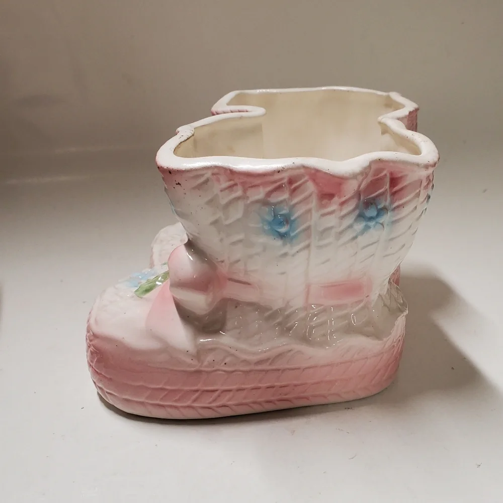 Vintage RELPO Japan Pink Baby Booties Planter Vase‎ 1987 Christening Gift MCM